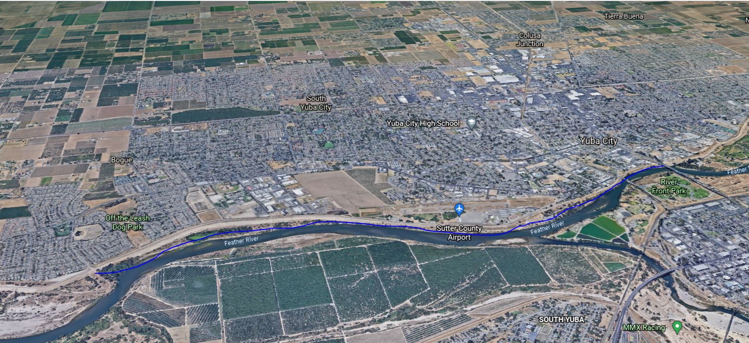 Blue line along east bank of Feather River indicates location of planned parkway.